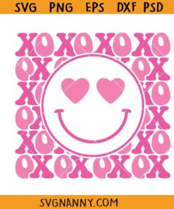 Smiley Face XOXO svg, Vintage XOXO Smiley Face svg, Retro Smiley Face XOXO svg, Girly Valentine svg