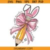 Teacher Easter Coquette Bow svg, Pencil with bunny ears svg, Hoppy teacher Svg, pencil pink bow svg