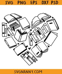 Books Heart SVG, Book Lover Heart SVG, Librarian SVG