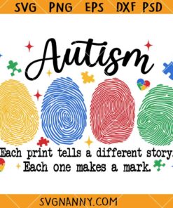 Each Print Tells A Different Story Svg, Autism Fingerprint SVG, Autism awareness svg