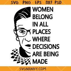 Women belong in all places where decisions are being made SVG, Ruth Baden Ginsburg svg