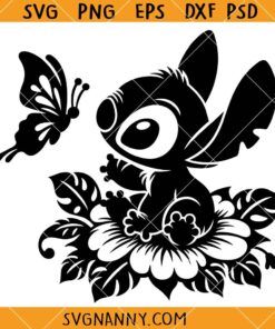 Stitch floral butterfly Svg, Stitch Svg, Ohana SVG, Stitch Floral Clipart SVG, Lovely Stitch Svg, Angel Tattoo Art Svg