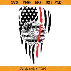 Sunflower flag thin red line SVG, Firefighter Thin Red Line SVG, Sunflower Firefighter Flag SVG 