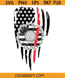 Sunflower flag thin red line SVG, Firefighter Thin Red Line SVG, Sunflower Firefighter Flag SVG 