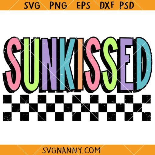 Checkered Neon Sunkissed SVG, Summer SVG, Beach Life SVG, Distressed Summer SVG