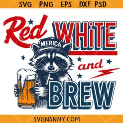 Red White and Brew Raccoon SVG, Raccoon 4th of July SVG