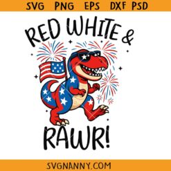Red white and roar SVG, Dinosaur 4th of July SVG, Kids 4th of July svg, Independence Day svg