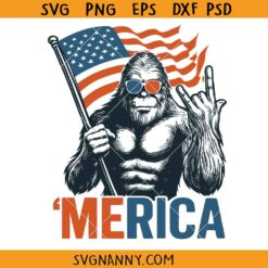 Bigfoot Merica SVG PNG, Bigfoot Merica Rock hand SVG PNG, Bigfoot American Flag svg, Bigfoot 4th  Of July SVG