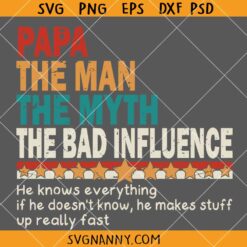 Papa The Man The Myth The Bad Influence Svg, Papa SVG, Father’s Day Shirt SVG