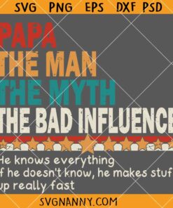 Papa The Man The Myth The Bad Influence Svg, Papa SVG, Father’s Day Shirt SVG
