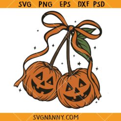 Pumpkin Cherries coquette bow SVG, Pumpkin Smiley SVG, Fall Shirt SVG, Halloween SVG  