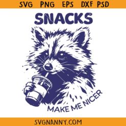 Snacks make me nicer raccoon SVG PNG, Snacks make me nicer SVG PNG, funny raccoon svg png