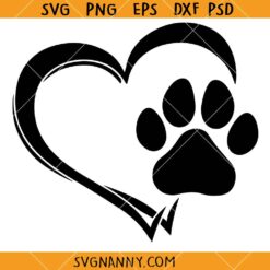 Heart Dog Paw SVG, Heart Paw Print Svg, Dog Paw Print Svg, Dog Lover Svg
