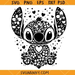 Lilo and Stitch Floral SVG, Lilo and Stitch Svg, Aloha Stitch svg, Stitch Svg, Ohana SVG