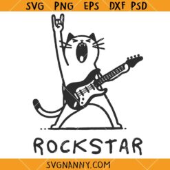 Rock and roll cat SVG, Rockstar Cat with Guitar SVG, Meow Svg, rock concert SVG, Cat Lover Svg