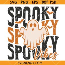 Retro Halloween Spooky Vibes SVG, Halloween Ghost SVG, Stacked Spooky SVG