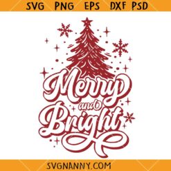 Merry and Bright SVG, Retro Christmas Tree Design SVG, Merry Christmas SVG  
