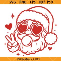 Santa Bubble Gum SVG, Retro Christmas Decor SVG, Santa Peace Sign SVG, Christmas SVG  