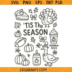 Tis the season Thanksgiving doodles SVG, Thanksgiving Doodle SVG, Give Thanks svg, Fall Shirt SVG, Thankful Clipart SVG