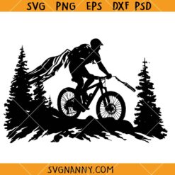 Bike Mountain Forest Scene SVG, Bike Outdoors SVG, Mountain Bike SVG, Mtb SVG, Cycling life SVG, Biking SVG, Sports Adventure SVG