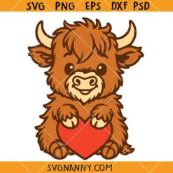 Highland Cow Heart SVG, Funny Valentine’s Day Shirt SVG, Cow Valentine SVG
