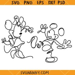 Mickey and Minnie Mouse One Line Art SVG, Disneyland SVG, Mickey Outline Line Drawing Svg, Mickey And Minnie Mouse Svg
