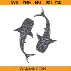 Whale and Shark Silhouette SVG, Whale shark Svg, Elegant Whale Shark Clipart SVG, Ocean Animals svg  