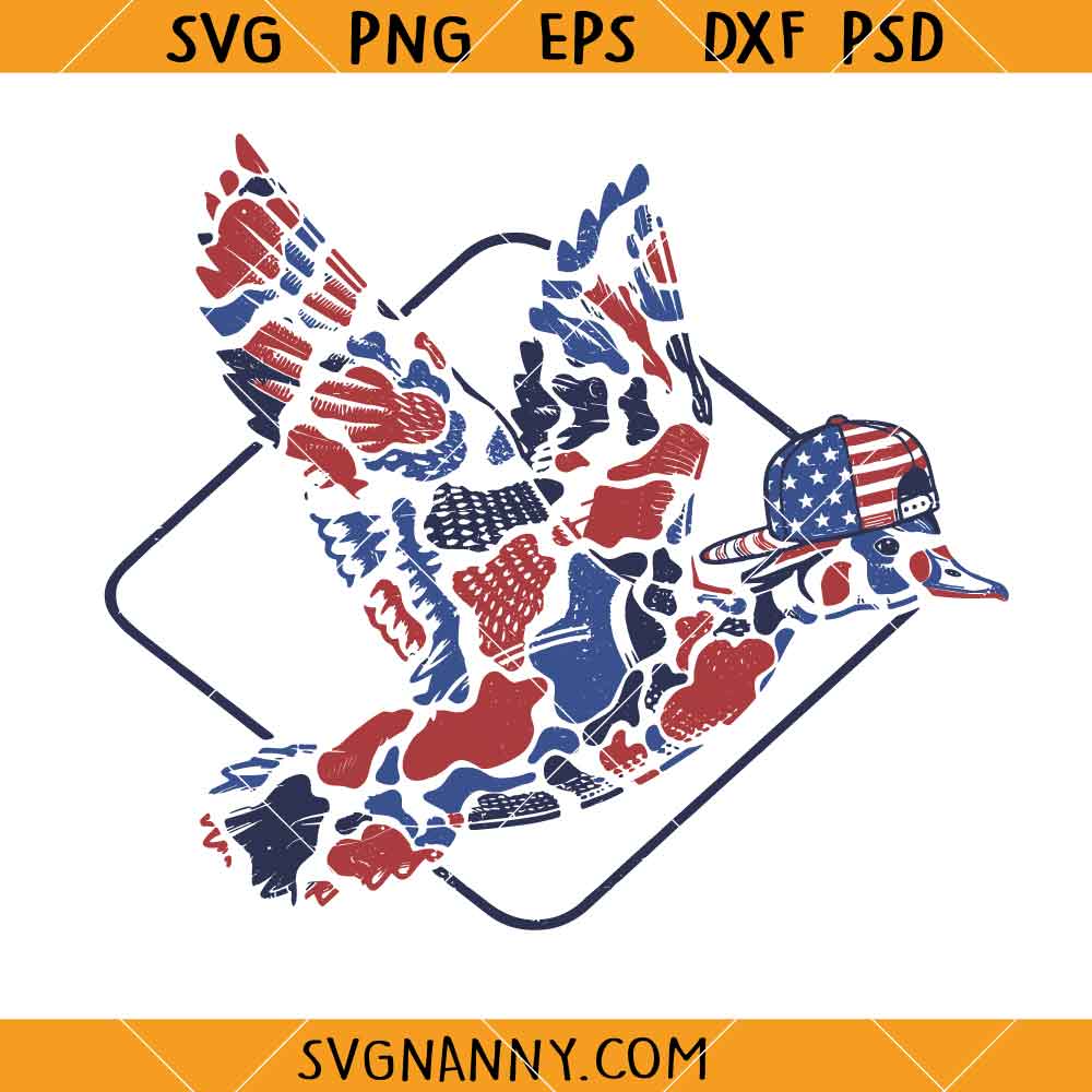 Camo Flying Mallard Duck USA Flag SVG, Camo American Duck SVG, Patriotic Duck Hunter SVG