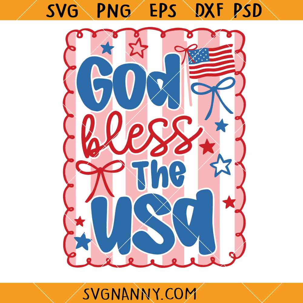 God bless the America Striped Coquette Bow SVG, America SVG, Independence Day SVG, Patriotic Shirt SVG