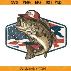 Patriotic Camo Bass Fishing SVG, Patriotic Fisherman SVG, American Flag Bass Fishing SVG