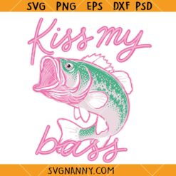 Preppy Kiss My Bass Fish SVG, Preppy Bass Fish Brushstroke SVG, Funny Fishing SVG