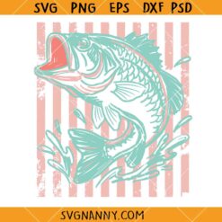 Retro Striped Bass Fish SVG, Bass Fishing SVG, Fisherman SVG, Striped Bass SVG