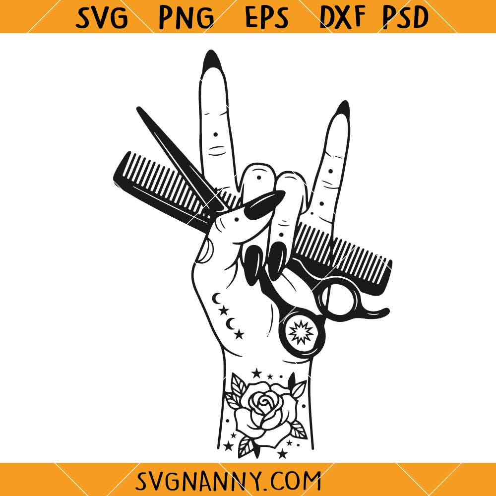 Rock Hand Hairdresser SVG, Hair Stylist SVG, Salon SVG, Cosmetology SVG