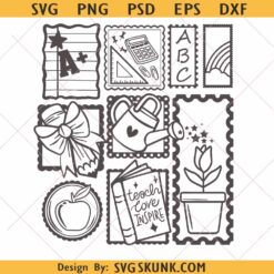 Teacher postage stamp SVG PNG, Preppy Teacher Svg, Back To School Teacher Appreciation First Day of School Png