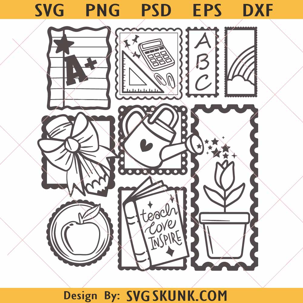 Teacher postage stamp SVG PNG, Preppy Teacher Svg, Back To School Teacher Appreciation First Day of School Png