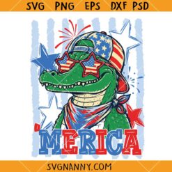 Striped 4th of July Alligator Boy SVG, Independence Day Patriotic Gator SVG, 4th July Alligator SVG