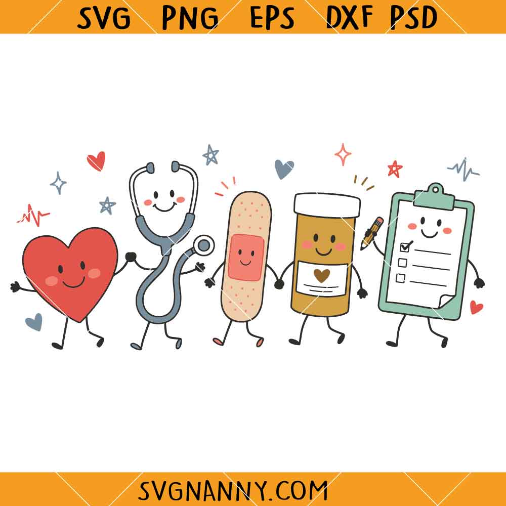 Nurse Tools Doodle SVG, Nurse Life Doodles SVG, Medical Tools SVG