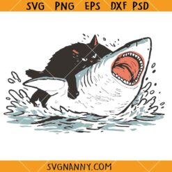 Cat Riding Shark SVG, Gothic Cat T-Shirt SVG, Unisex Cat Lover SVG