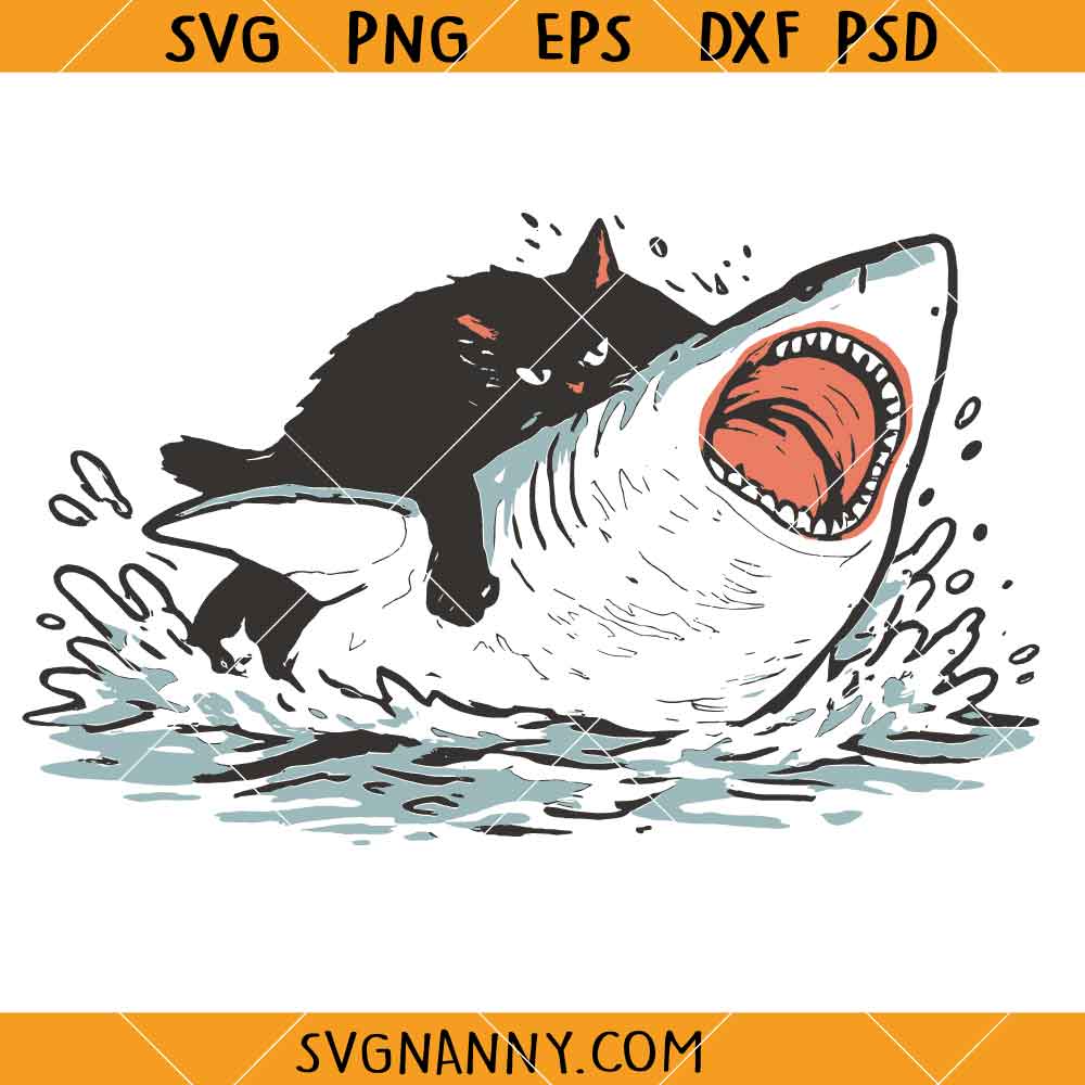 Cat Riding Shark SVG, Gothic Cat T-Shirt SVG, Unisex Cat Lover SVG
