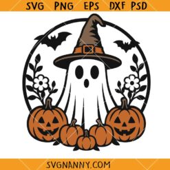Ghost with Pumpkin Door Hanger SVG, Spooky Door Sign SVG, Halloween Ghost SVG