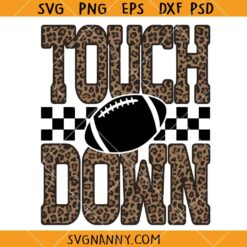 Touchdown Leopard Checkered Football SVG, Football Touchdown SVG, Game Day SVG
