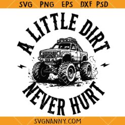 A Little Dirt Never Hurt Monster Truck SVG, Dig in the dirt SVG, Funny Toddler Shirt SVG