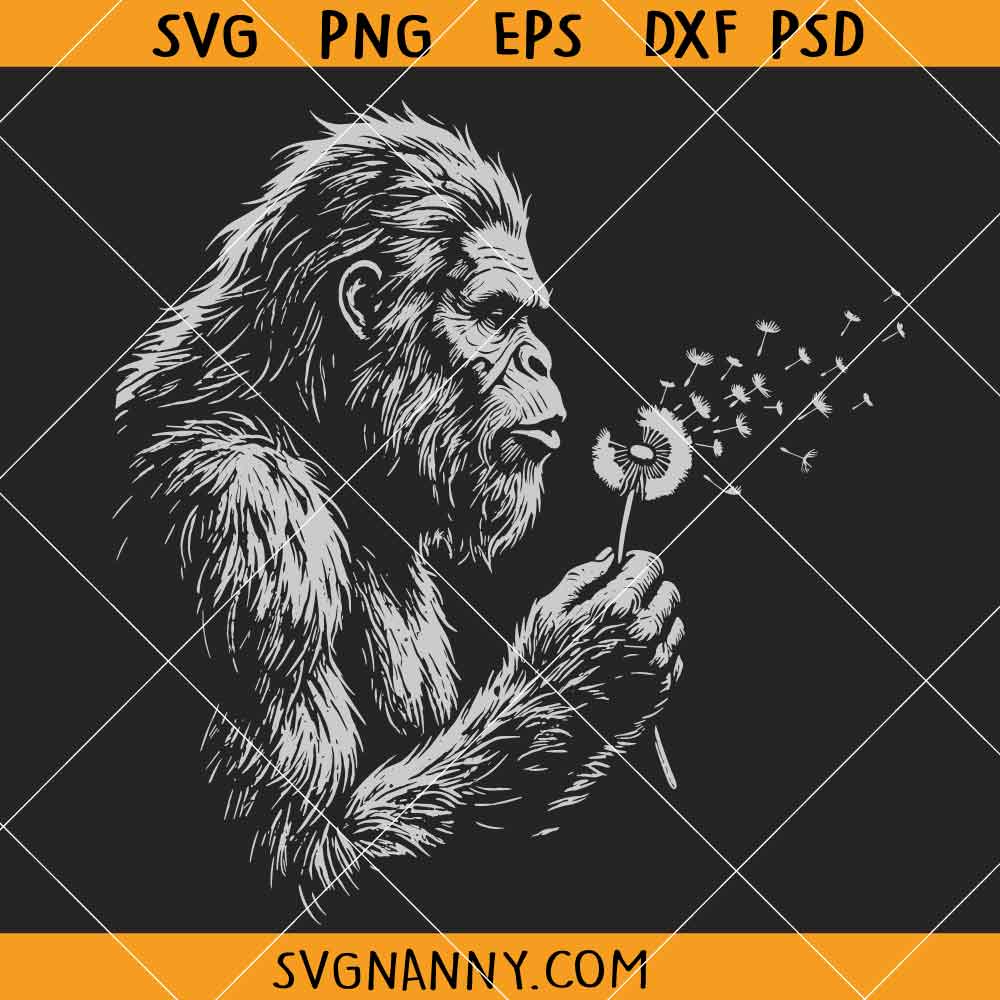 Bigfoot Blowing Dandelion SVG, Sasquatch SVG, Bigfoot Blowing Wishes SVG