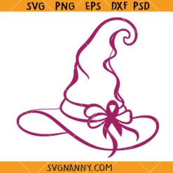 Breast Cancer Awareness Witch Hat SVG, Pink Witch Hat Halloween SVG, Breast Cancer Awareness SVG