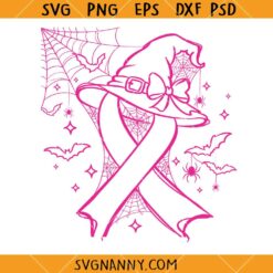 Cancer Awareness Halloween SVG, Halloween Breast Cancer Awareness SVG, Halloween Witch Hat Cancer Ribbon SVG