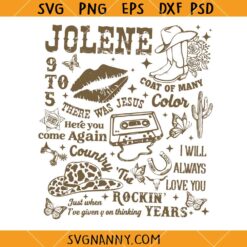 Dolly Parton Jolene Playlist SVG, Dolly Svg, Western Shirt Svg, Cowgirl Hat Svg
