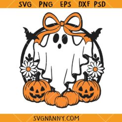 Halloween Ghost Pumpkin Coquette Bow Door Hanger SVG, Halloween Decor SVG