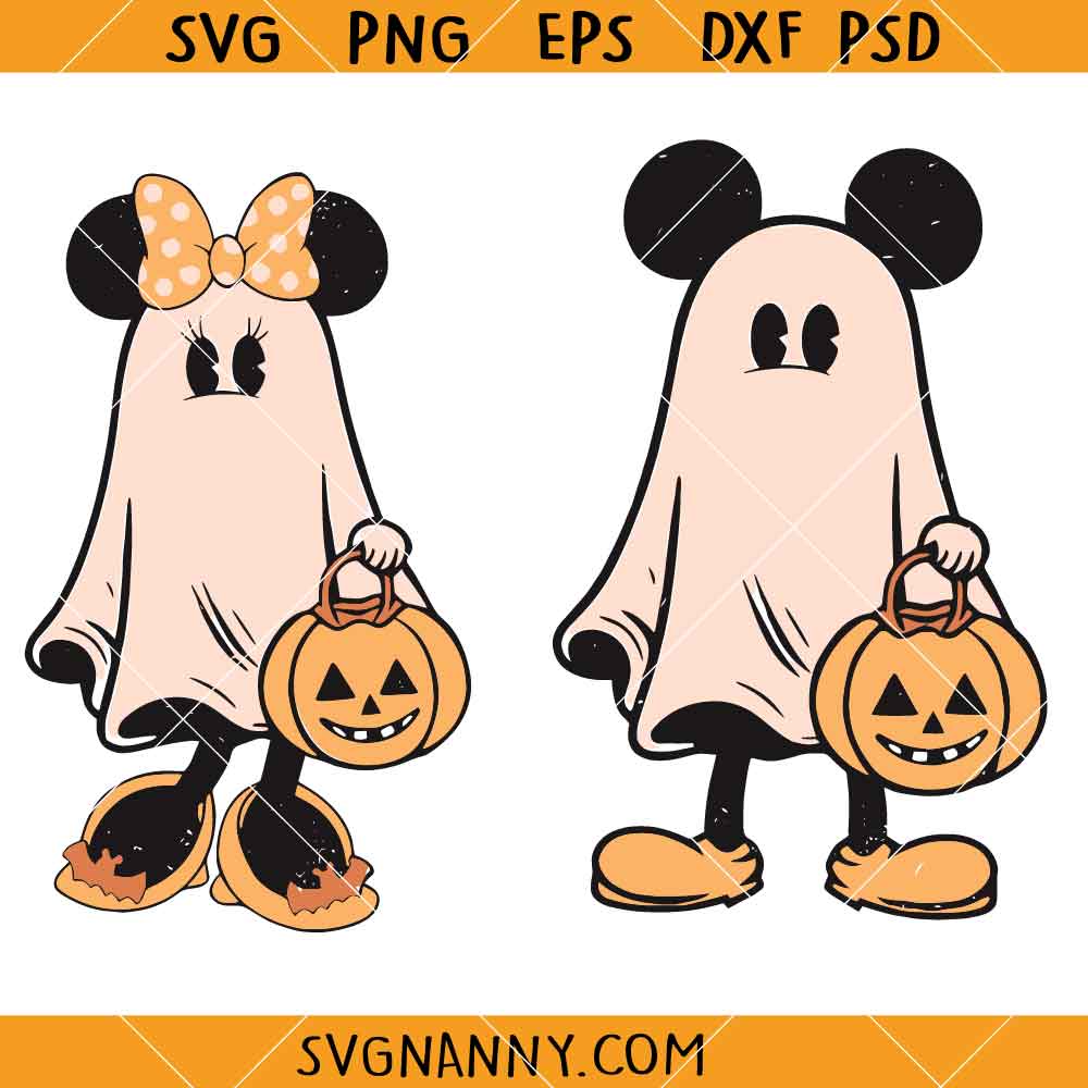 Halloween mickey and Minnie ghost SVG,Disney Halloween SV, Spooky Vibes Svg