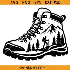 Hiking Boot Mountain Landscape SVG, Mountain Hiker SVG, Trekking Adventure SVG