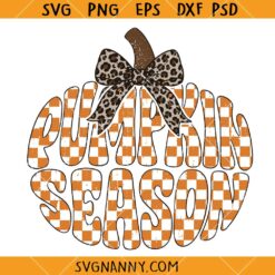 Pumpkin Season Checkered Cheetah Bow SVG, Checkered Fall SVG, Preppy Leopard Bow Pumpkin SVG